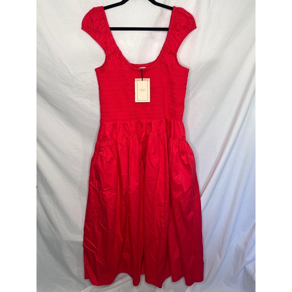 NWT La Ligne Vivan Midi Dress Poppy Red 100% Cotton Smocked Bodice Size 2X $295 - Picture 3 of 14